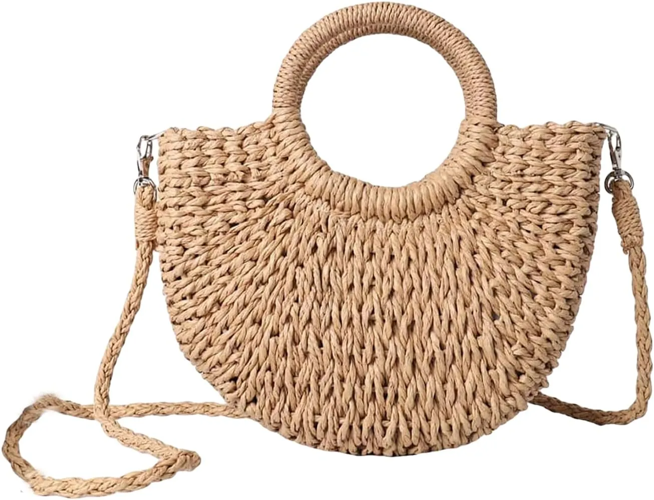 Verdusa Women's Half Round Straw Crossbody Bags Travel Beach Purse Shoulder Bag