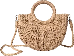 Verdusa Women's Half Round Straw Crossbody Bags Travel Beach Purse Shoulder Bag