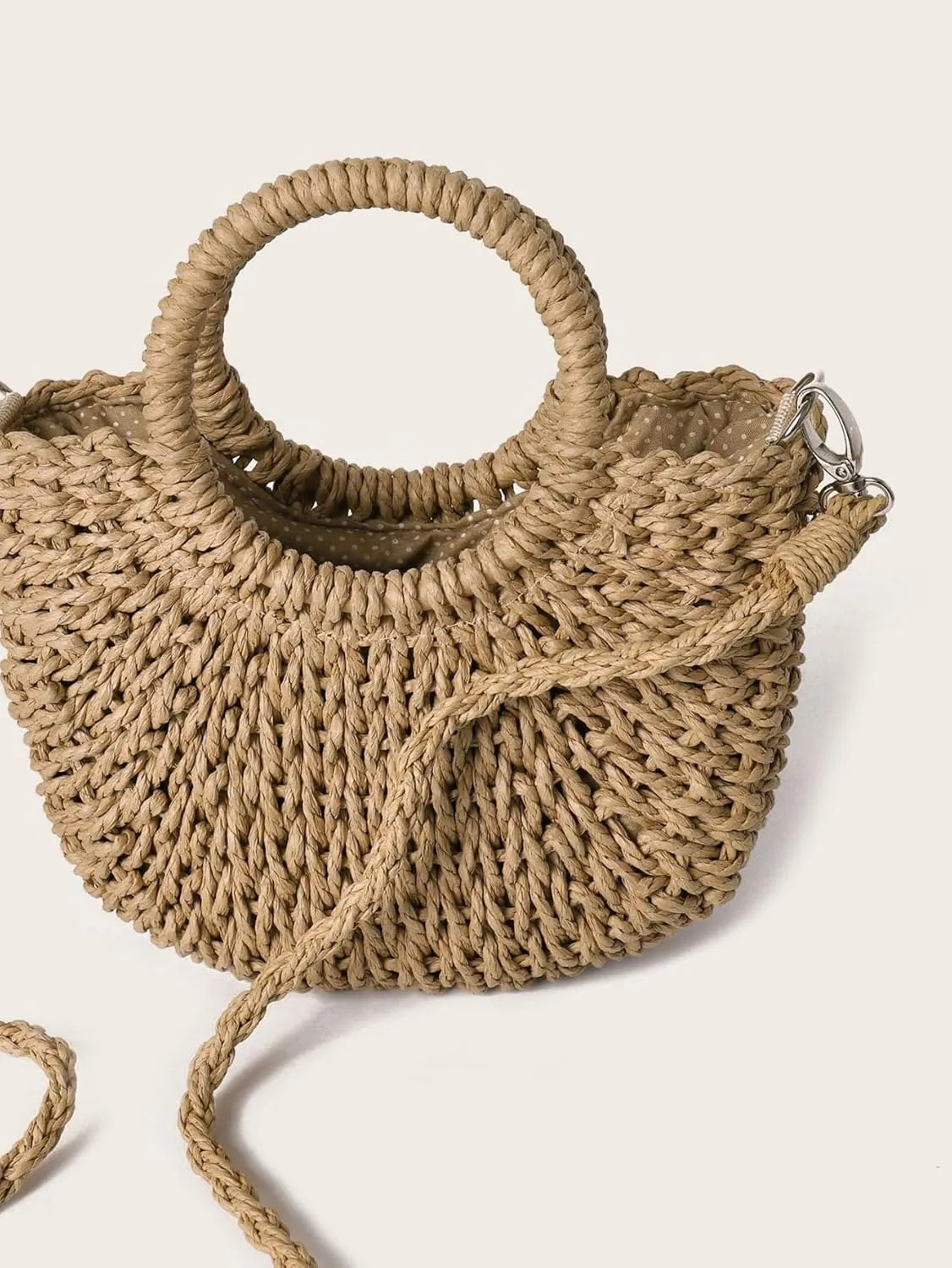 Verdusa Women's Half Round Straw Crossbody Bags Travel Beach Purse Shoulder Bag