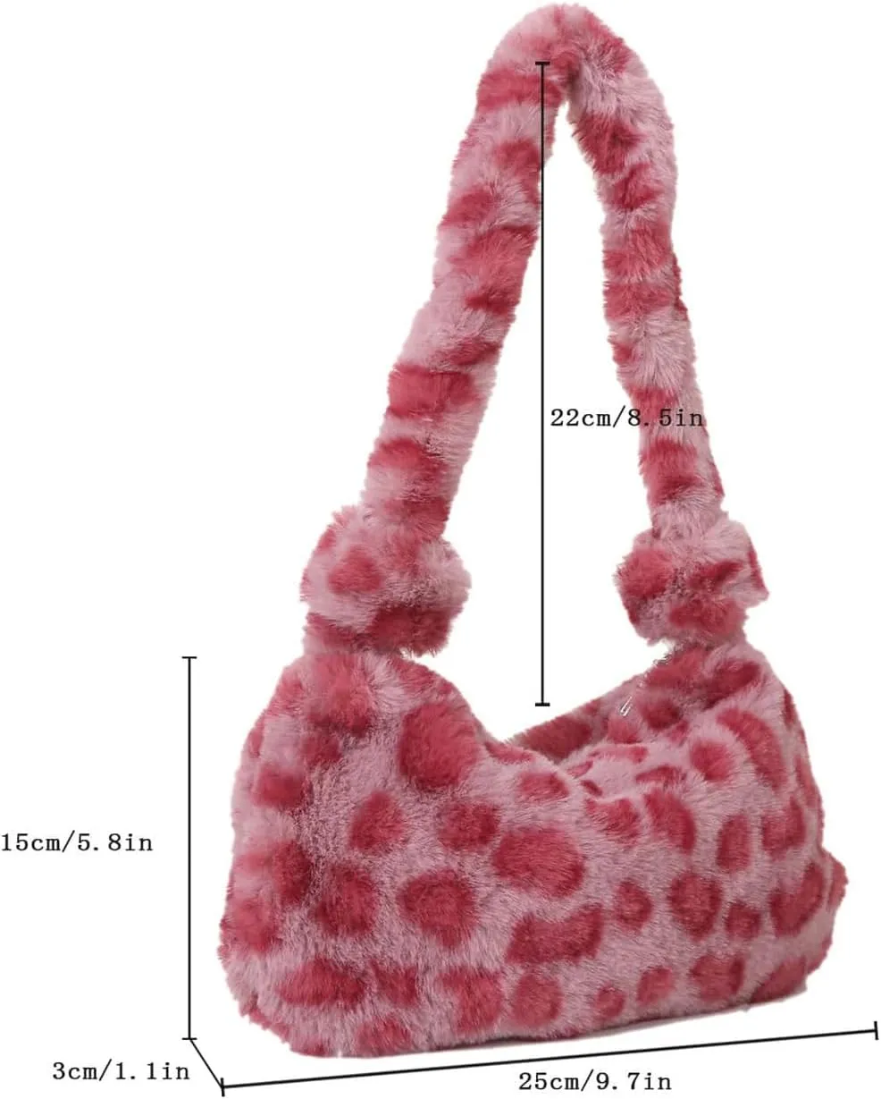 Verdusa Women's Plush Leopard Underarm Shoulder Bags Faux Fur Fuzzy Top Handle Bag