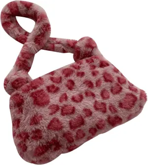 Verdusa Women's Plush Leopard Underarm Shoulder Bags Faux Fur Fuzzy Top Handle Bag