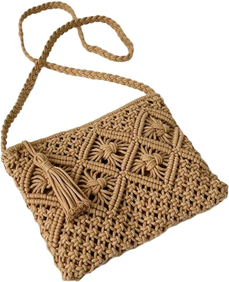 Verdusa Women's Tassel Hollow Out Straw Purse Shoulder Bag Summer Beach Bags