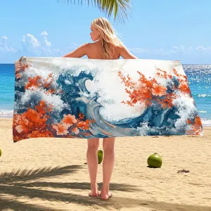 Vibrant Ocean Wave Microfiber Beach Towel Extra Large Turquoise Floral Print Bath Towel, Quick Dry Absorbent Sand Free Oversize Lightweight Beach Blanket for Vacation or Picnic Essentials 70x35 Inch