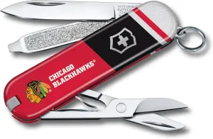 Victorinox Classic SD Swiss Army Knife – Compact 7 Function Swiss Made Pocket Knife with Small Blade, Screwdriver and Key Ring – Chicago Blackhawks