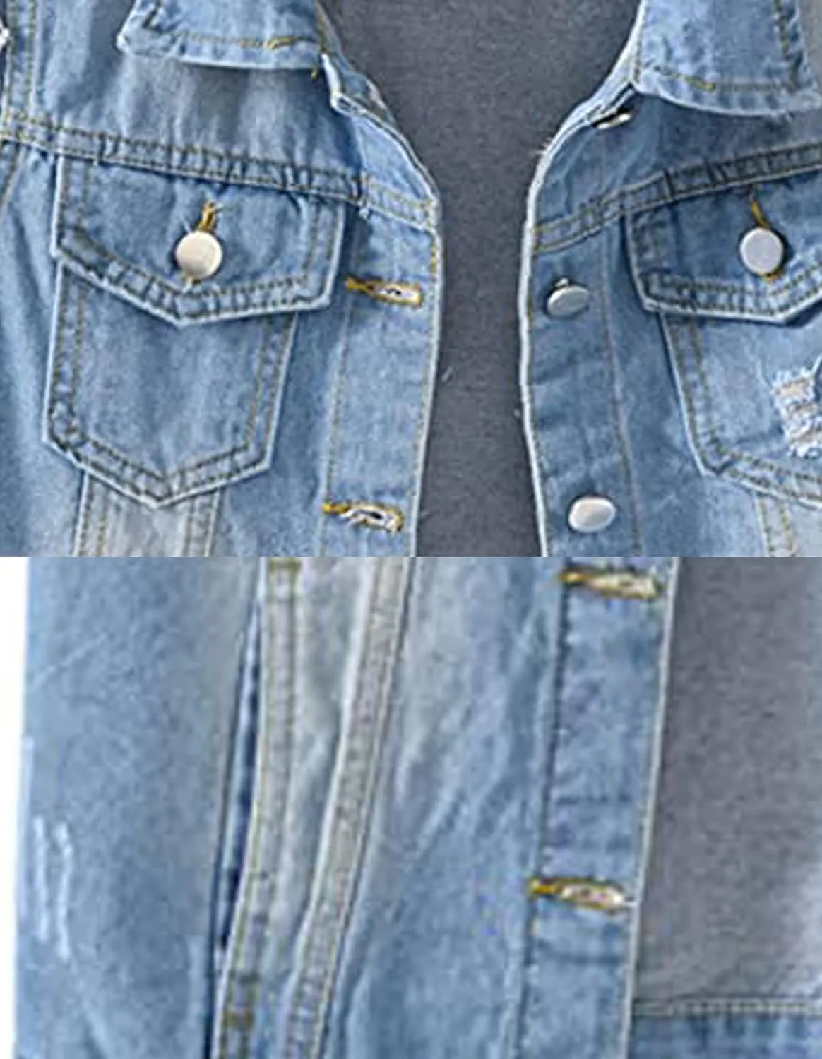 VIEWON Women's Casual Denim Waistcoat Frayed Sleeveless Ripped Jacket Vest with Pockets