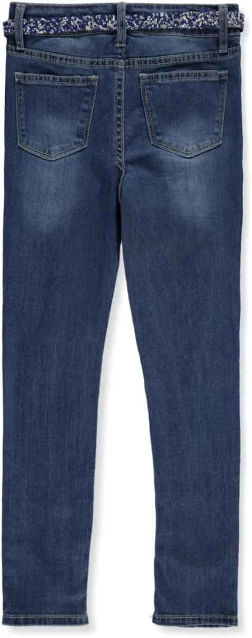 VIGOSS Girls' Glitter Belt High Rise Jeans