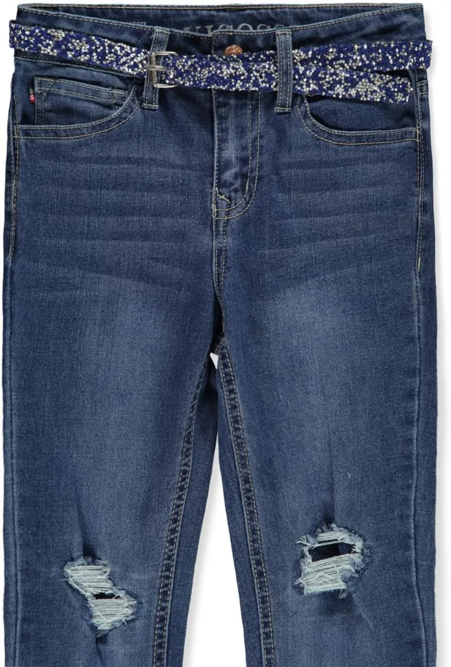 VIGOSS Girls' Glitter Belt High Rise Jeans