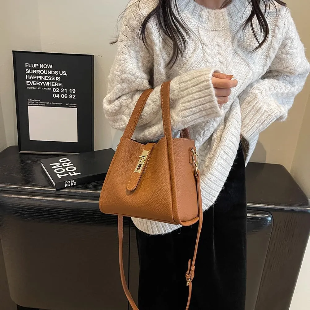 Vintage Bucket Bags Bucket Crossbody Purses For Women Small Trendy Bucket Handbag Mini Faux Leather Top Handle Bag