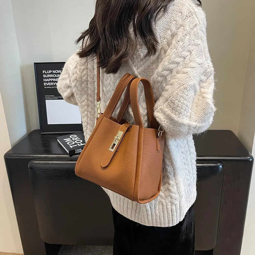 Vintage Bucket Bags Bucket Crossbody Purses For Women Small Trendy Bucket Handbag Mini Faux Leather Top Handle Bag