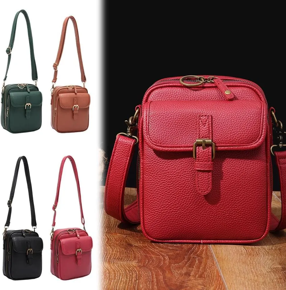 Vintage Double Layer Large Capacity Mini Messenger Bag,2025 New Leather Purse Crossbody Shoulder Bag for Outdoor Travel