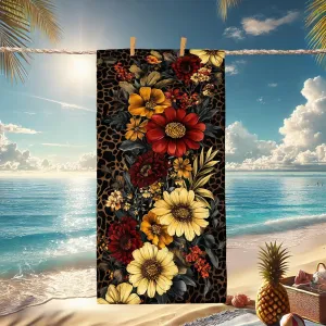 Vintage Floral Microfiber Beach Towel Large Black Flower Print Bath Towel, Quick Dry Absorbent Soft Sand Free Lightweight Beach Blanket, Vacation Pool Outdoor Picnic Essentials 62x31 Inch