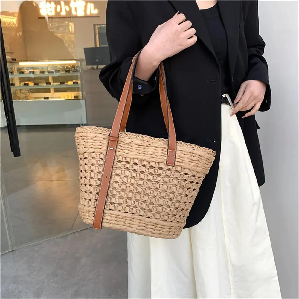 Vintage Handwoven Straw Beach Tote Bag 2024