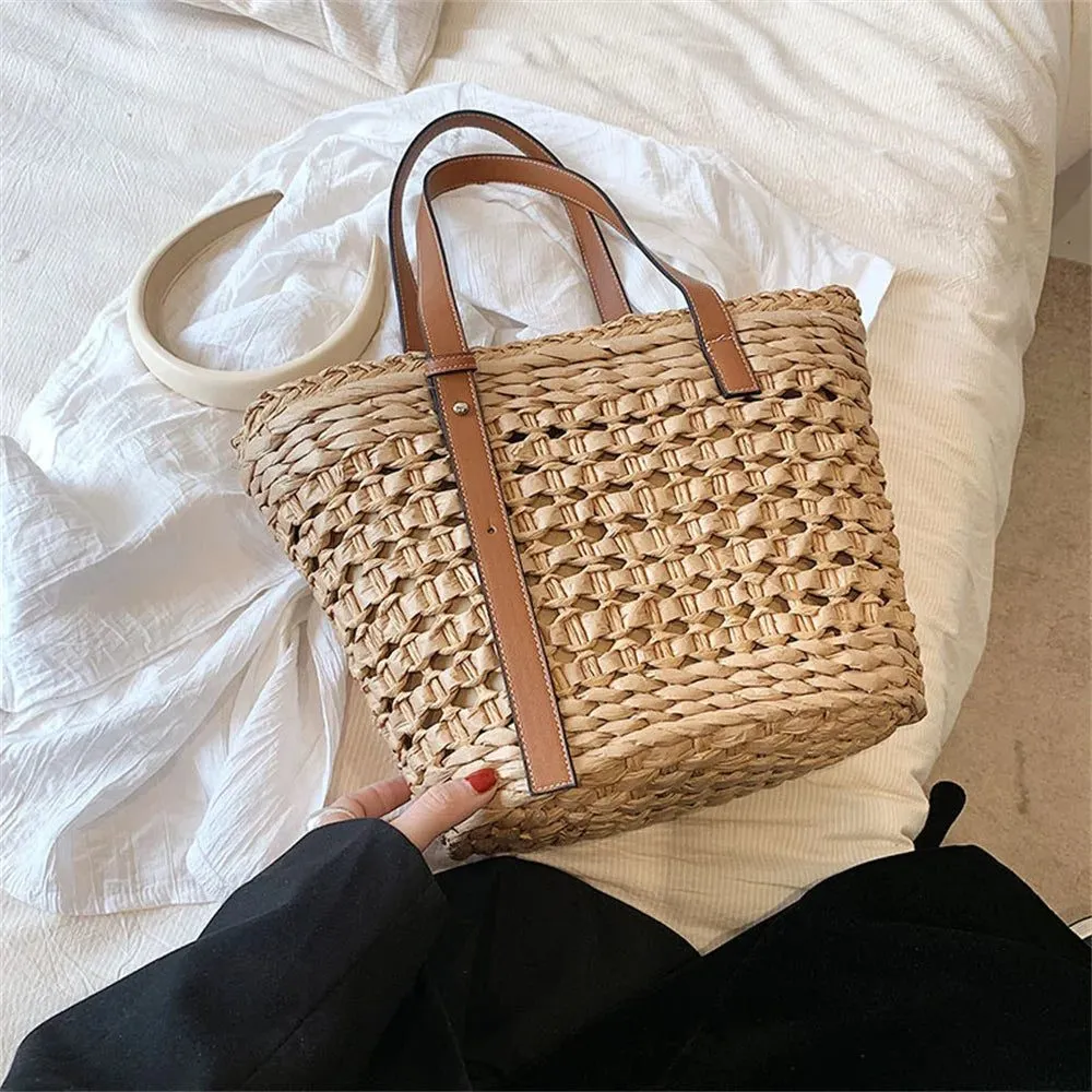 Vintage Handwoven Straw Beach Tote Bag 2024