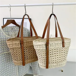 Vintage Handwoven Straw Beach Tote Bag 2024