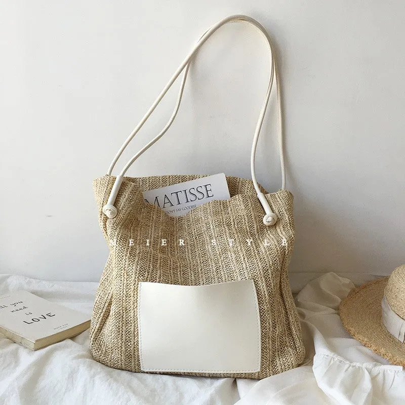 Vintage Weave Vacation Style Straw Large Shoulder Bags