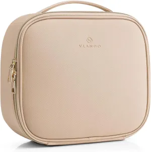 Vlando Toiletry Bag, Large Wash Bag, Travel Cosmetic Make-up Bag, Multi-compartment with Dividers for Cosmetics Makeup Brushes Toiletry Jewelry Accessories (Milk Tea, Large)