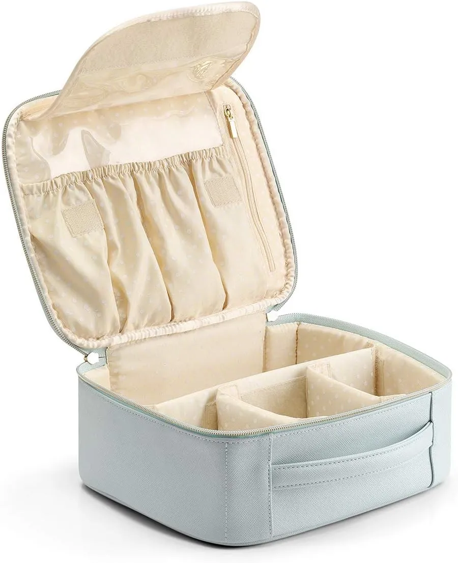 Vlando Travel Cosmetic Make-up Bag Storage Case, Multi-compartment with Dividers for Cosmetics Makeup Brushes Toiletry Jewelry Accessories, Blue