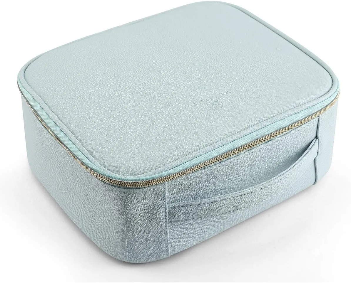 Vlando Travel Cosmetic Make-up Bag Storage Case, Multi-compartment with Dividers for Cosmetics Makeup Brushes Toiletry Jewelry Accessories, Blue