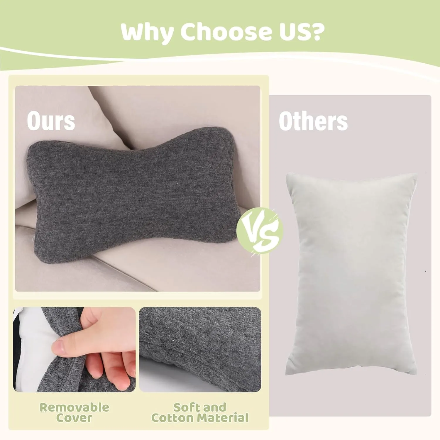 vocheer Small Pillows for Sleeping, 11"x 7" Mini Travel Pillow, Tiny Pillows for Neck, Wrist, Lumbar and Knee, Pets Pillow, Cotton, Machine Washable,Dark Grey-1PC