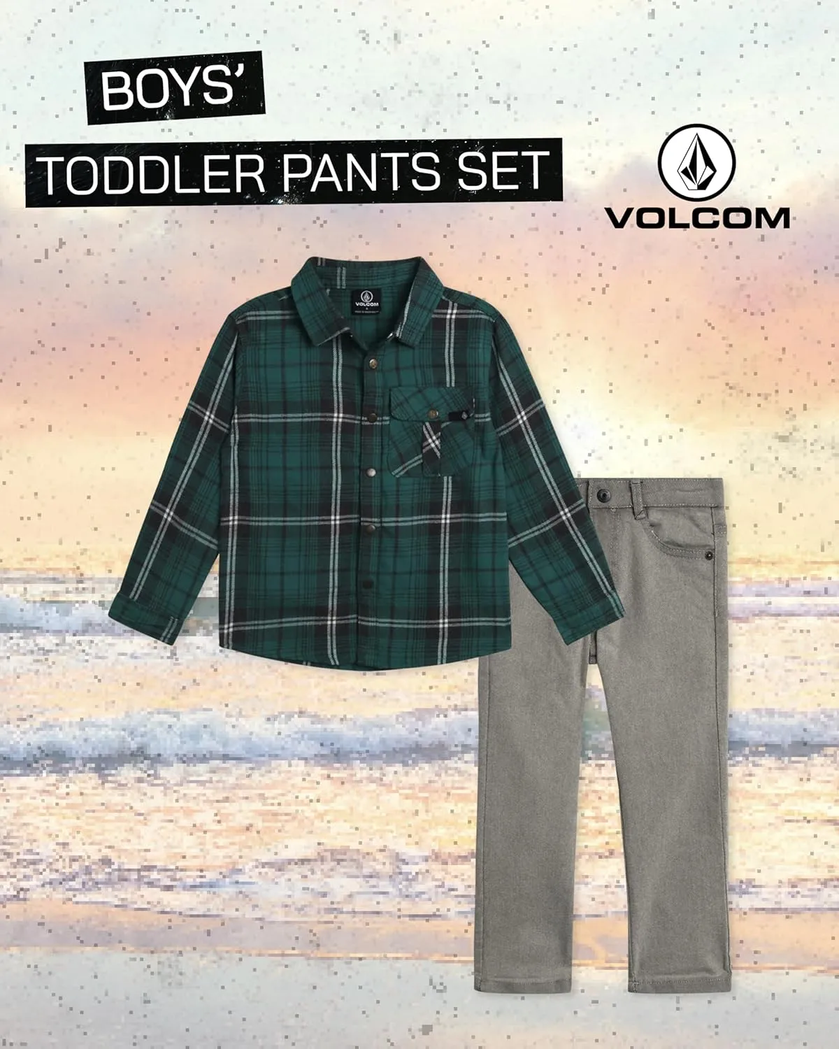 Volcom Toddler Infant Boys' Pants Set - 2 Piece Brushed Flannel Shirt and Slim Fit Woven Denim for Little Boys (Sizes: 12M-7)