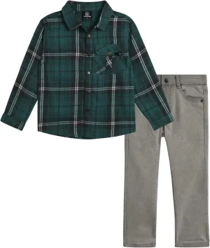 Volcom Toddler Infant Boys' Pants Set - 2 Piece Brushed Flannel Shirt and Slim Fit Woven Denim for Little Boys (Sizes: 12M-7)