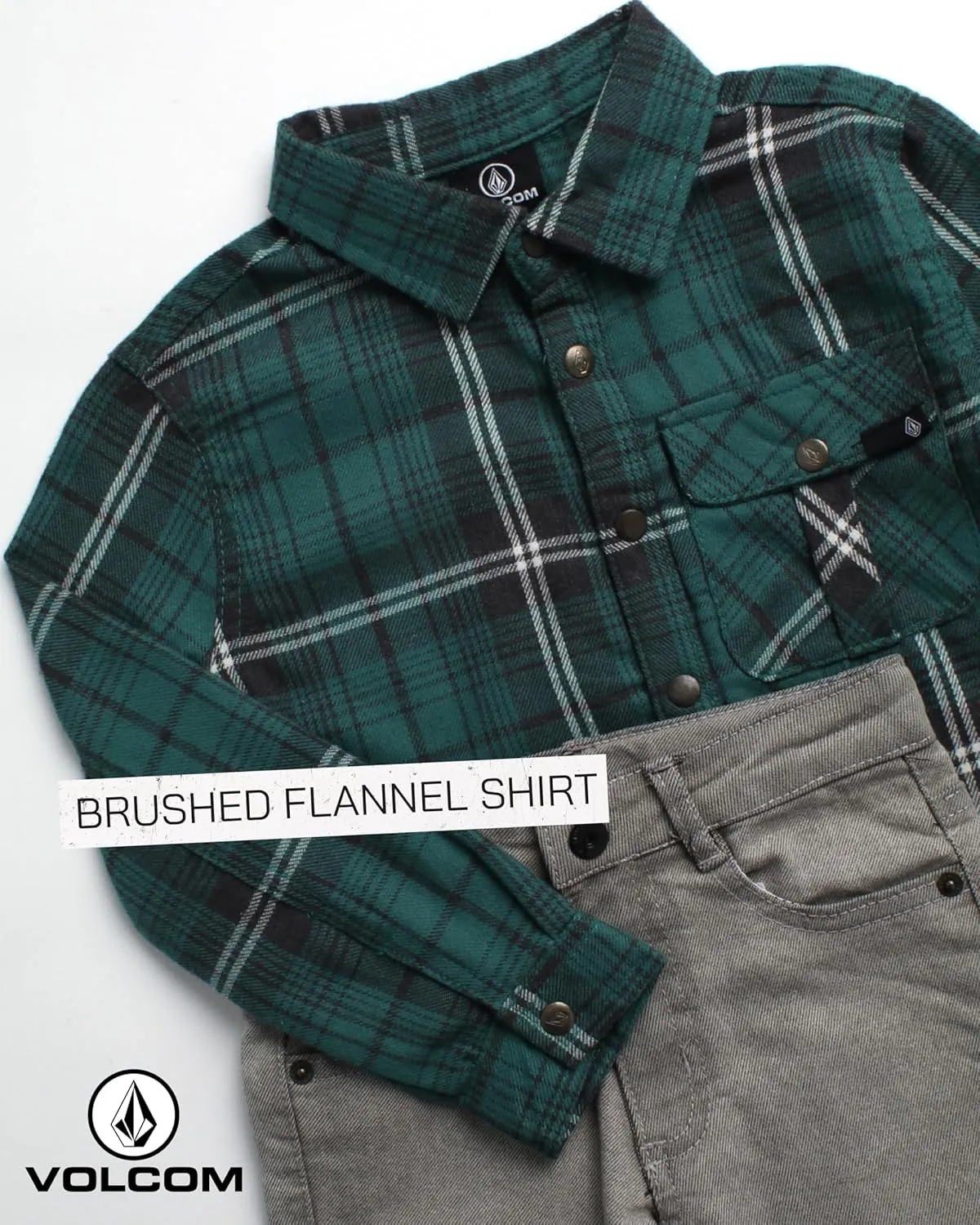 Volcom Toddler Infant Boys' Pants Set - 2 Piece Brushed Flannel Shirt and Slim Fit Woven Denim for Little Boys (Sizes: 12M-7)