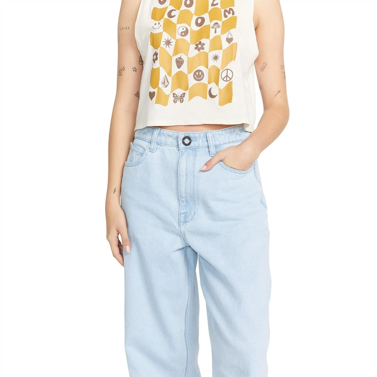 Volcom Women's Weellow High Rise Loose Fit Denim Jean Pant