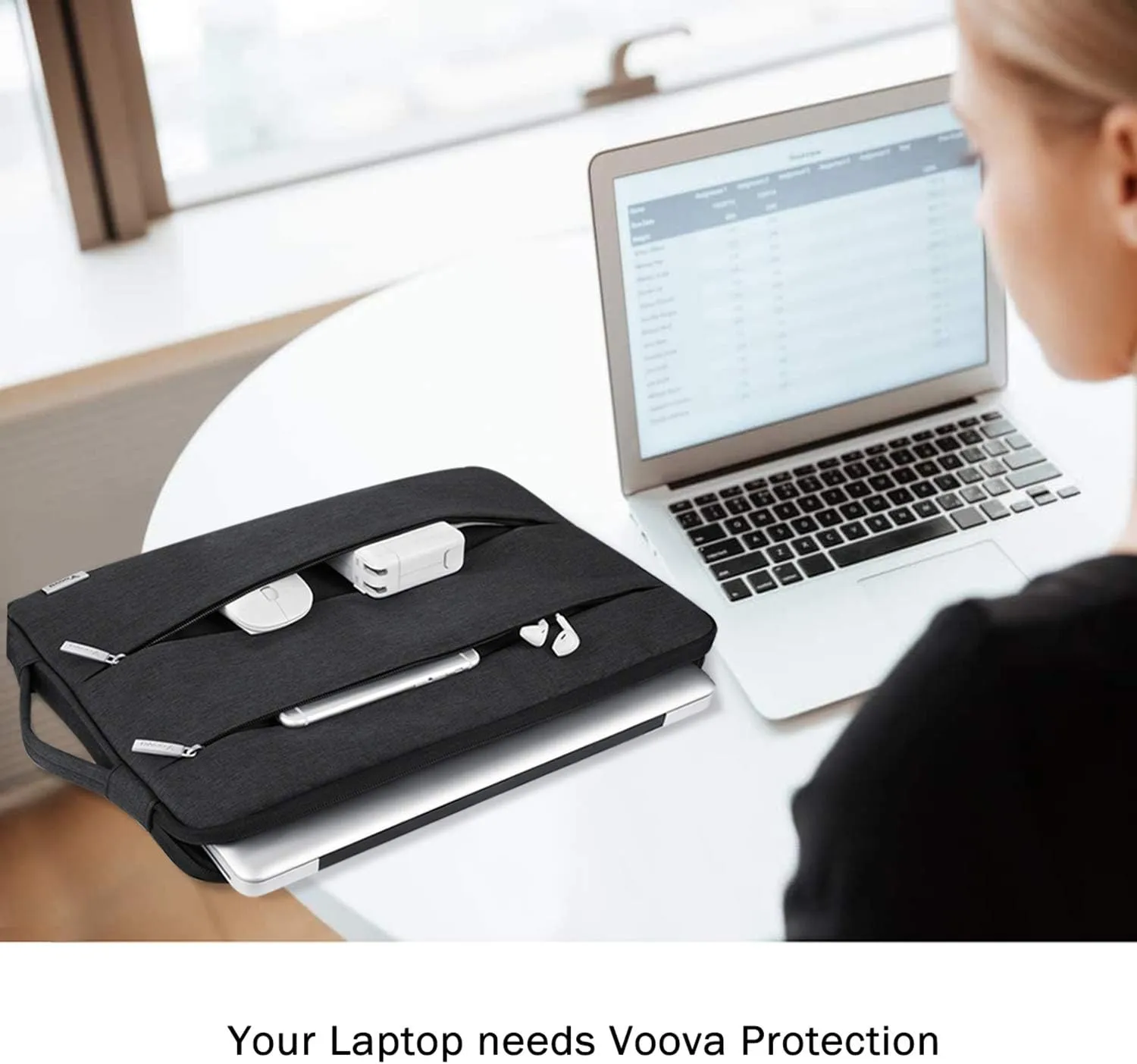 Voova 15.6 16 Inch Laptop Sleeve Carrying Case, Waterproof Computer Cover Bag Compatible with MacBook Pro 16 M3 M2 M1 Pro/Max 2023-2019, Dell XPS 15,15-16 Inch Hp Lenovo Acer Asus Chromebook, Black