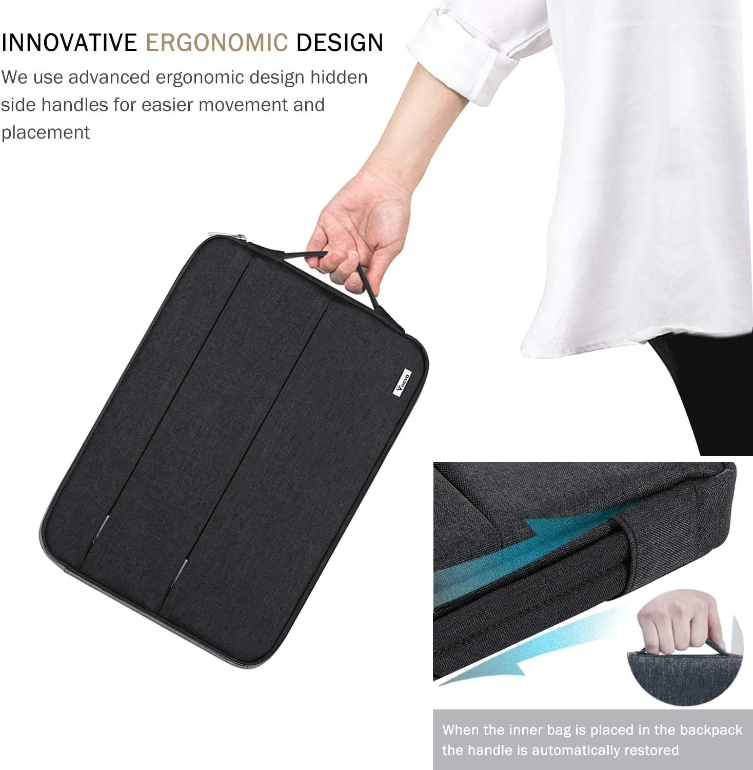 Voova 15.6 16 Inch Laptop Sleeve Carrying Case, Waterproof Computer Cover Bag Compatible with MacBook Pro 16 M3 M2 M1 Pro/Max 2023-2019, Dell XPS 15,15-16 Inch Hp Lenovo Acer Asus Chromebook, Black