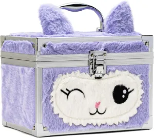 VOTUM Fluffy Lockable Jewelry Box for Girls – Adorable Plush Cat-Themed Treasure Chest with Ears – Secure Storage for Jewelry, Trinkets & Keepsakes – Soft Purple Faux Fur Design