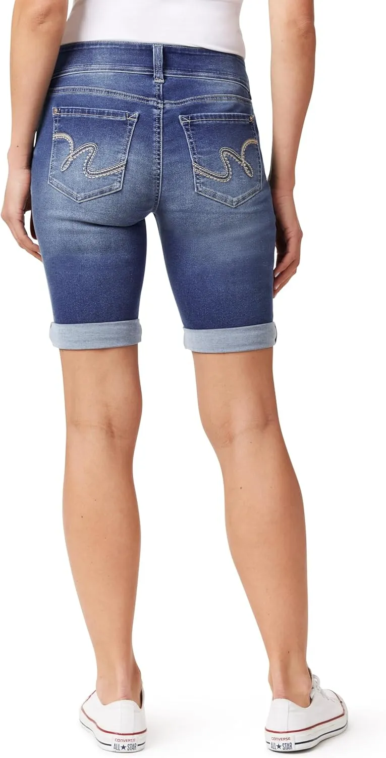 WallFlower Women's Ultra Denim Bermuda Shorts 9" Mid-Rise Insta Soft Juniors (Available in Plus Sizes)