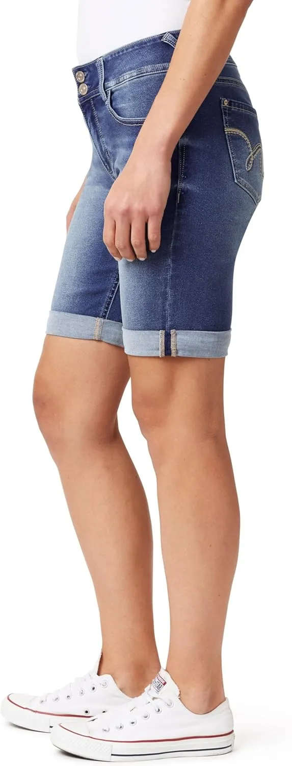 WallFlower Women's Ultra Denim Bermuda Shorts 9" Mid-Rise Insta Soft Juniors (Available in Plus Sizes)