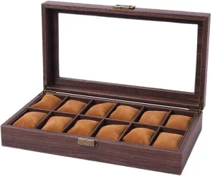 Watch Box Organizer 12 Compartments, Large Capacity Imitation Wood Grain Watch Collection Box Multifunctional Jewelry Organizer Watch Holder watch case