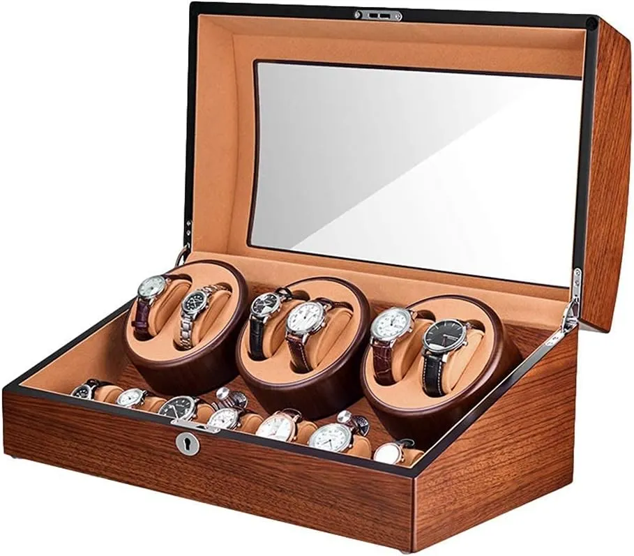Watch Winder Automatic Watch Winder for 6 Watches   7 Storage Wood Shell Piano Paint Exterior Extremely Silent Motor Large Capacity Watch Winder