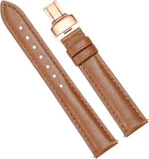 Watchband Genuine Leather with Butterfly Buckle Universal Plain Men and Women Watch Strap 12-22mm