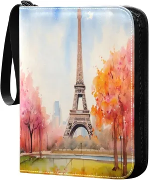 Watercolor Painting French Card Binder with Double Sided PU Leather Holder Albums Book with 400 Pockets for Collectible Trading Card Games Card