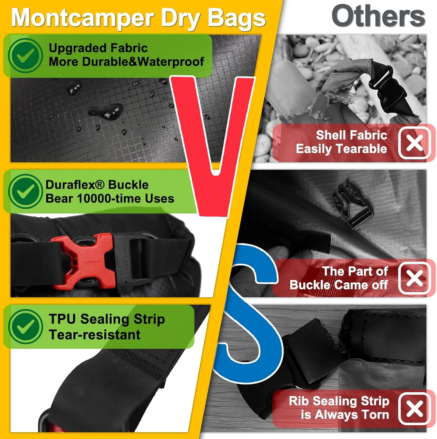 Waterproof Dry Bag with Survival Whistle-Enhanced Tear-resistant CORDURA Fabric-Lightweight Storage Sack for High-Intensity Adventures-Float on Water-Keep Luggage Dry&Organized(10L/Black)