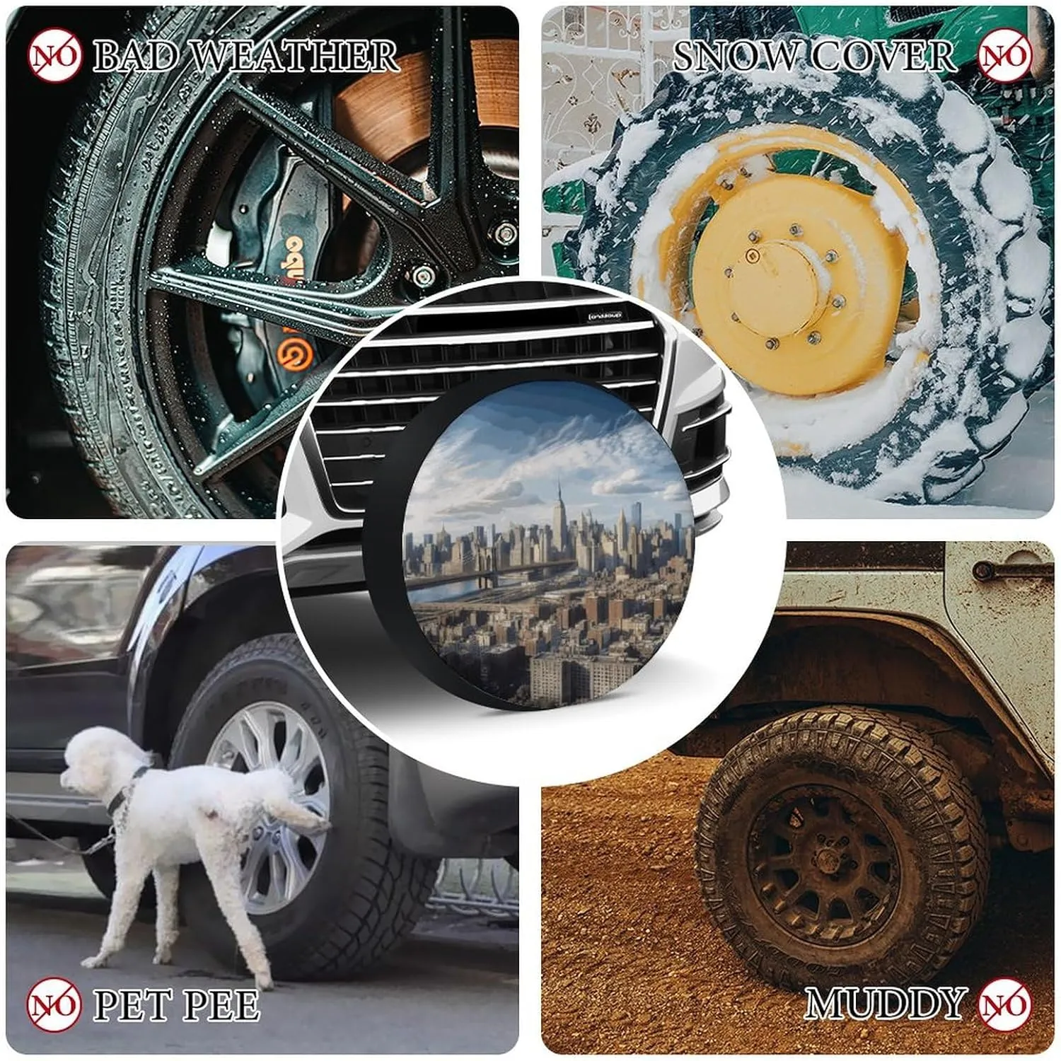 Waterproof Tires Covers Universal Spare Tire Cover New York City Oxford Cloth Wheel Cover Tire Protector for Car RV Trailer Camper Truck SUV Tire Accessories 24inch