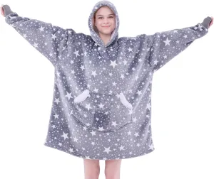 Wearable Blanket Hoodie for Adult Women, Oversized Sherpa Fleece Hooded Sweatshirt Blanket, Cozy Blanket Hoodie with Sleeves, Blanket Hoodie for Winter Gift(Standard, Grey Star)