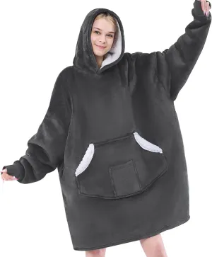 Wearable Blanket Hoodie, Oversized Sherpa Fleece Sweatshirt Blanket with Giant Pockets & Sleeves for Adult, Cozy Hooded Blanket, Winter Gift for Women(Dark Grey)