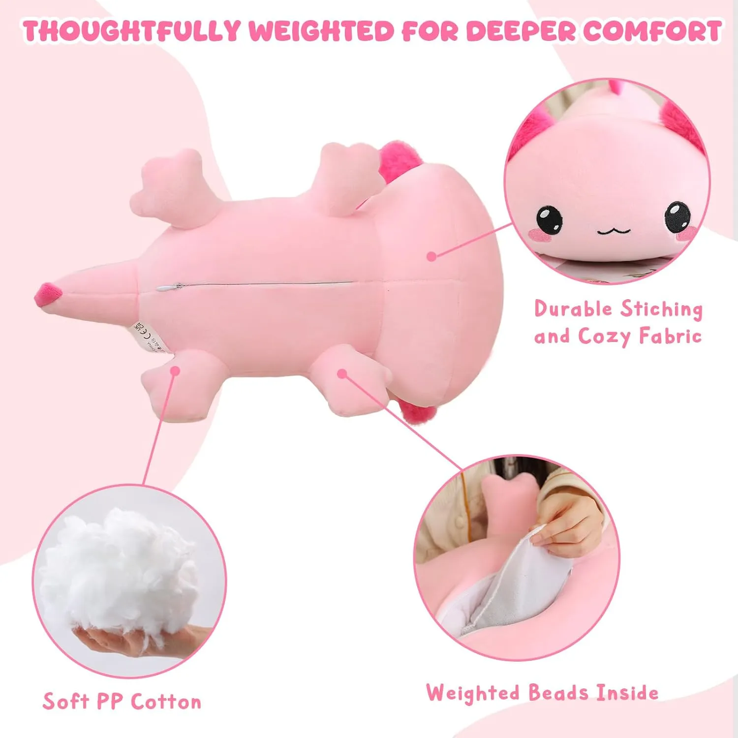 Weighted Stuffed Animals, 3.74 lbs Axoltol Stuffed Animal with Weighted Beads, Cute Plush Toy Pillow Gifts for Adults Kids Boys Girls