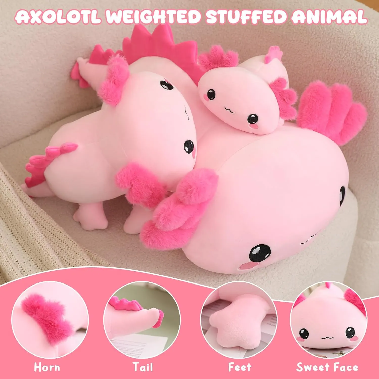 Weighted Stuffed Animals, 3.74 lbs Axoltol Stuffed Animal with Weighted Beads, Cute Plush Toy Pillow Gifts for Adults Kids Boys Girls