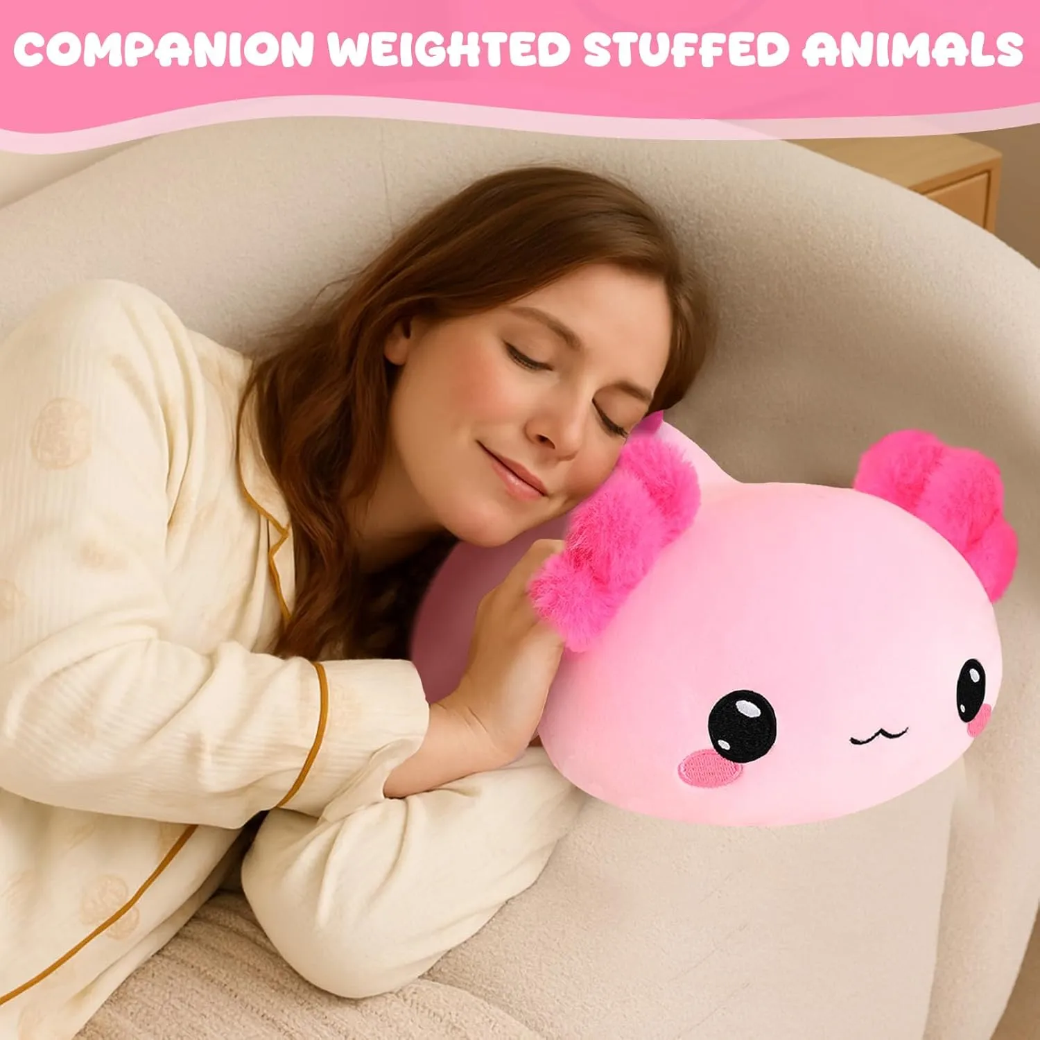 Weighted Stuffed Animals, 3.74 lbs Axoltol Stuffed Animal with Weighted Beads, Cute Plush Toy Pillow Gifts for Adults Kids Boys Girls