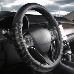 West Llama Customized Auto Car Steering Wheel Cover for Honda Accord CR-V HR-V Pilot Odyssey (Leather Nails-Black -Standard Size)