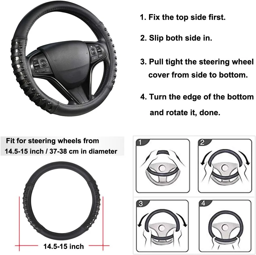 West Llama Customized Auto Car Steering Wheel Cover for Honda Accord CR-V HR-V Pilot Odyssey (Leather Nails-Black -Standard Size)