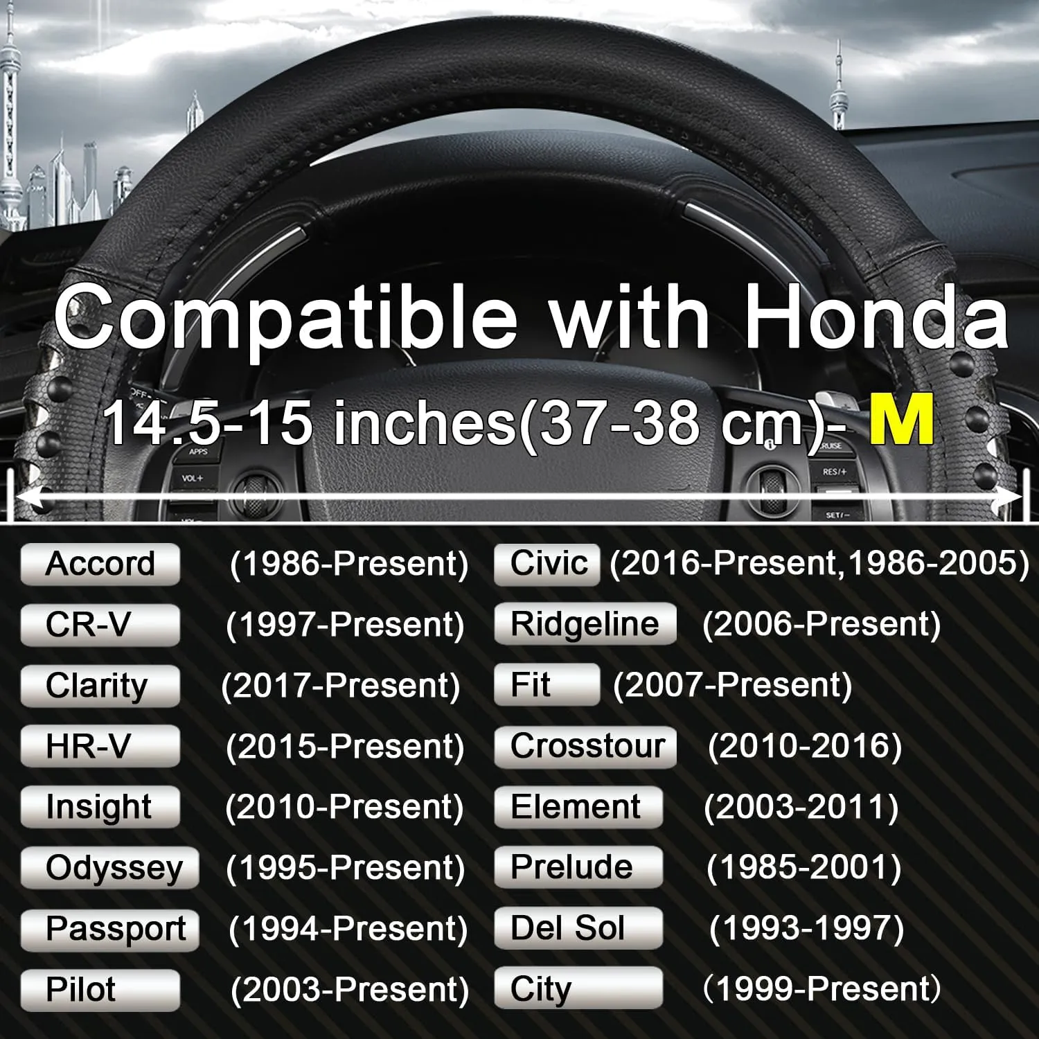 West Llama Customized Auto Car Steering Wheel Cover for Honda Accord CR-V HR-V Pilot Odyssey (Leather Nails-Black -Standard Size)