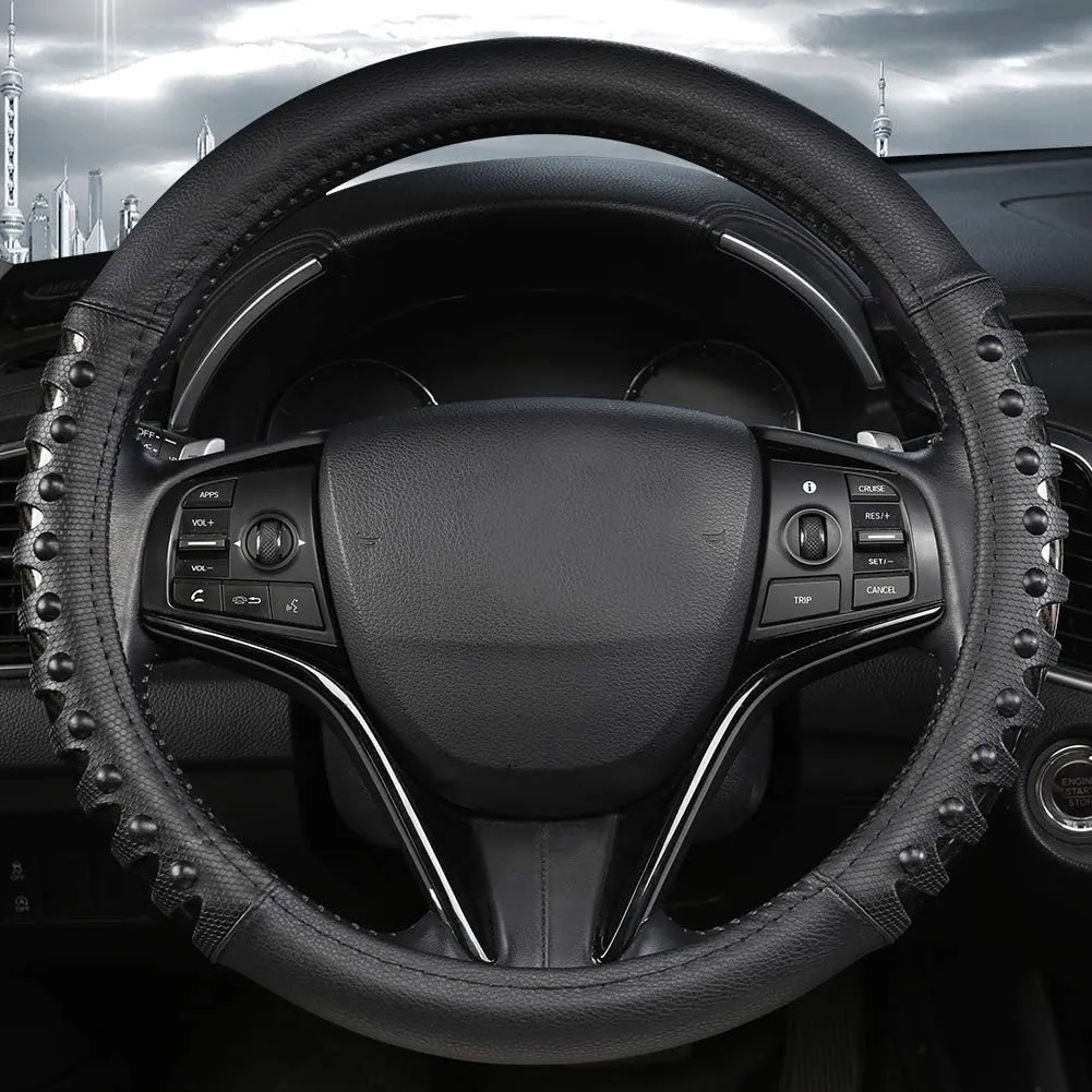 West Llama Customized Auto Car Steering Wheel Cover for Honda Accord CR-V HR-V Pilot Odyssey (Leather Nails-Black -Standard Size)