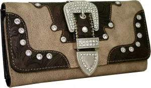 Western Rhinestone Buckle Accent Purse Handbag Matching Wallet