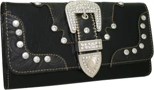 Western Rhinestone Buckle Accent Purse Handbag Matching Wallet