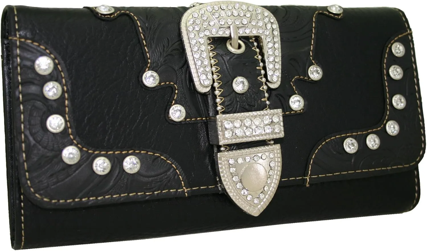 Western Rhinestone Buckle Accent Purse Handbag Matching Wallet